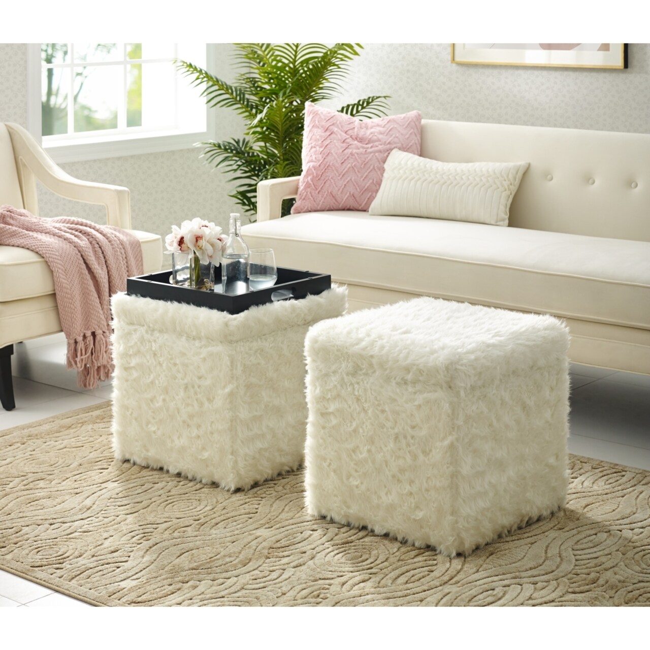 Storage ottoman top with serving tray
